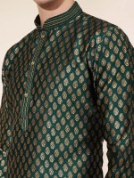 Dark Green Jacquard Silk Readymade Kurta Pajama